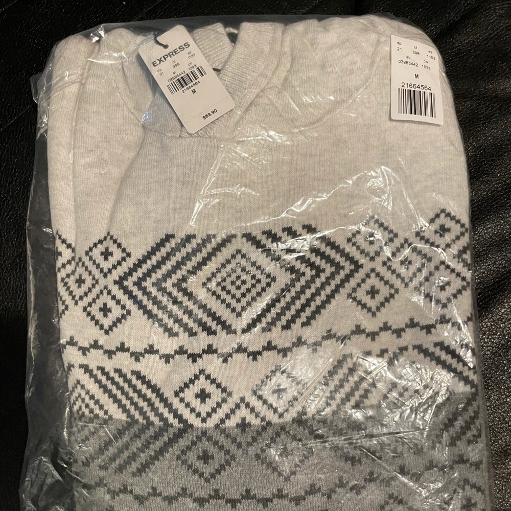 Express Color Block Fair Isle Hooded Sweater